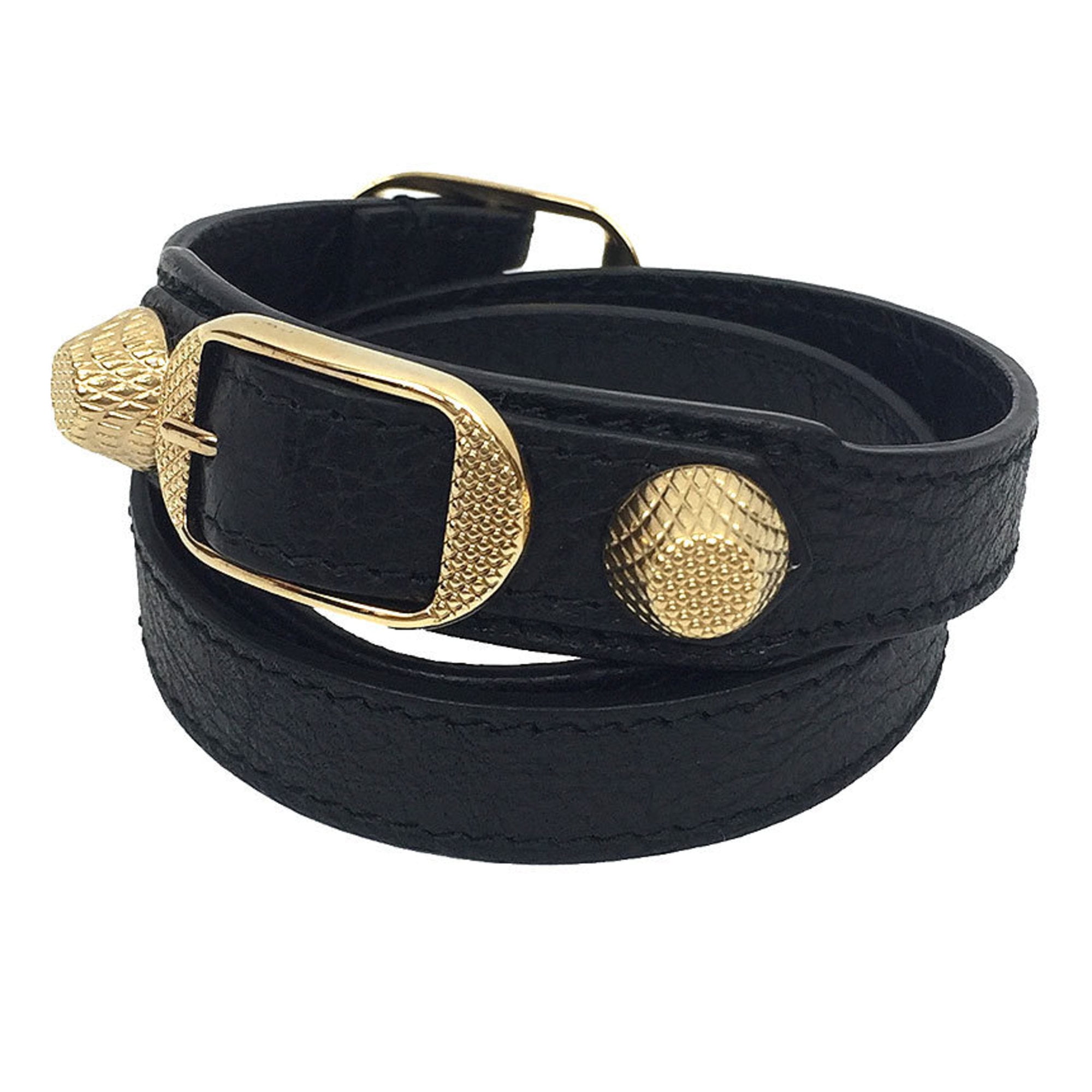 Authenticated Used Bracelet 236345 Leather Black Gold - Walmart.com