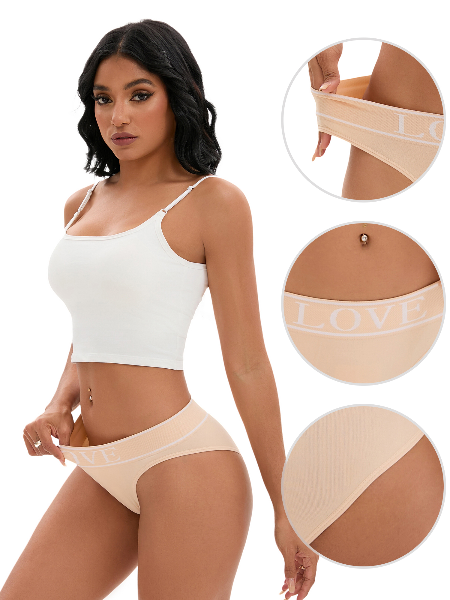 Unique Bargains Women's High Elasticity Panties Mid-Waisted No Trace Briefs S Beige