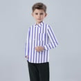 thumbnail image 5 of Oxford Dress Shirts for Boys Striped Long Sleeve Collared Button Up Shirt with Chest Pocket School Uniform (7-8 Years, Blue), 5 of 7