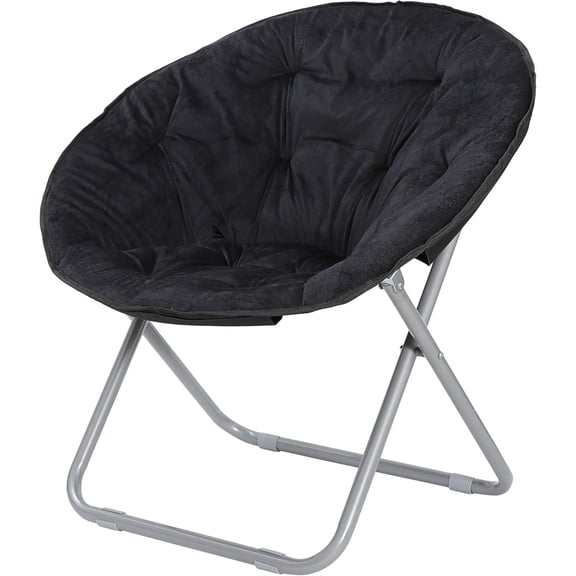WSWJY Faux Fur Folding Moon Chair with Metal Frame, Saucer Chair for Adults, Portable Chair for Bedroom, Dorm Rooms, Apartments, Lounging, Garden and Courtyard, Black