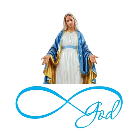 RELIGION - Home Living Room Religious Art Decoration Holy Mother Of All Statue & Infinite Loop God Lettering Art Design Vinyl Adhesive Bedroom Wall Decal Sticker 18" x 20"