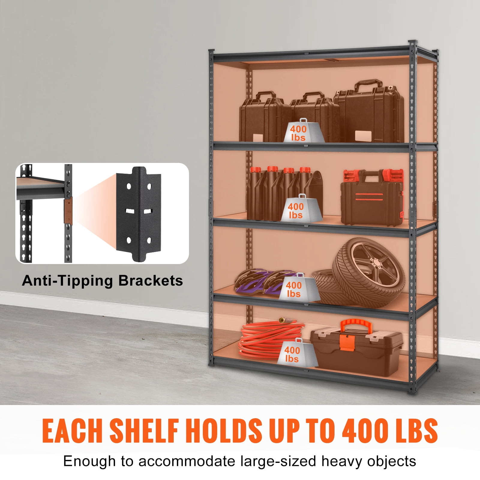 King's Rack 5-Tier Steel Storage Rack Boltless Shelving Tier Height Adjustable 42 W x 16 D x 72 H. - Black GT0902BK