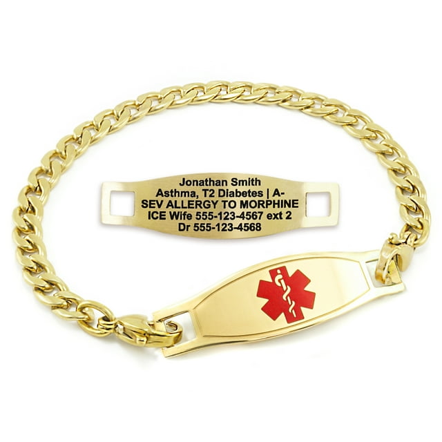 MedicEngraved Yellow Gold Stainless Steel Custom Medical Alert Bracelet - 5mm Curb Link