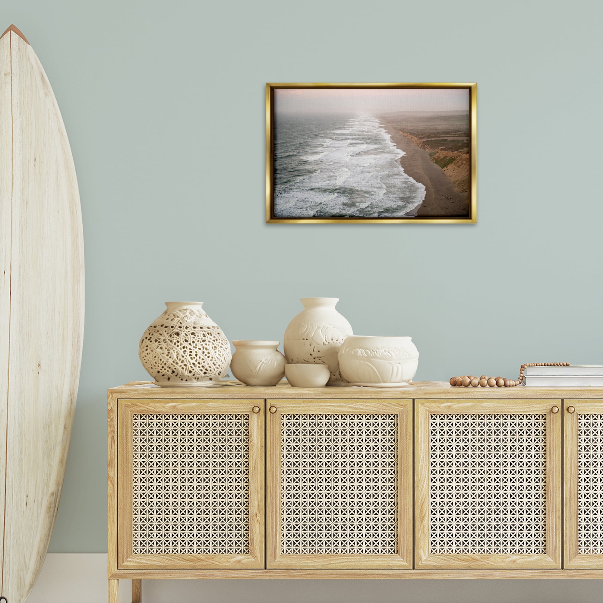 Stupell Industries Point Reyes Receding Shoreline Nautical & Beach Photography Gold Floater Framed Canvas Art Print Wall Art, 25 x 17