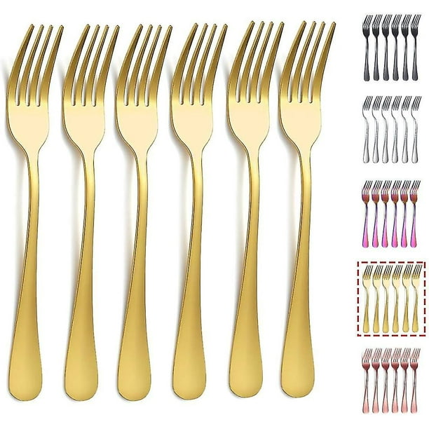 Tenedor de cena dorado, 6 piezas, tenedores de acero inoxidable de 20,5 cm, cubiertos de boda chapados en titanio dorado, tenedores dorados, juego de 6