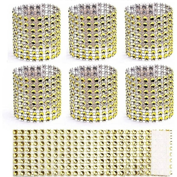 Zhuge 100 anillos para servilletas, anillos para servilletas con diamantes de imitación, para recepciones de bodas o adornos para cenas o fiestas navideñas, dorados
