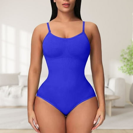 IDALL Thong Shapewear Tummy Control Tube Tops for Women with Built in Bra Bodysuit Shapewear Thong Body Tank Top Sexy Lingerie for Women Plus Size Lingerie for Curvy Women Blue S