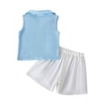 thumbnail image 4 of JOANKDMI 2 Piece Set Girls Casual Shorts Set Collared V Neck Sleeveless Ribbed Top and Elastic Waist Shorts Breathable Outfits for Beach Party Holiday with Flower Applique, 5Y, 4 of 9