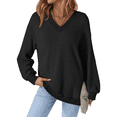 thumbnail image 2 of Fantaslook Waffle Knit Sweatshirts for Womens Long Sleeve V Neck Shirts Pullover Casual Outfits Plus Size Fall Tops, 2 of 9