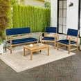 thumbnail image 5 of Barclay 4-Piece Modern Coastal Acacia Wood Conversation Outdoor Patio Set with Cushions, Navy/Teak Brown, 5 of 6