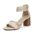 thumbnail image 5 of Solid Color Printed Open Toe Round Toe Braided Ankle Strap Chunky Heel Sandals for Women, 5 of 6