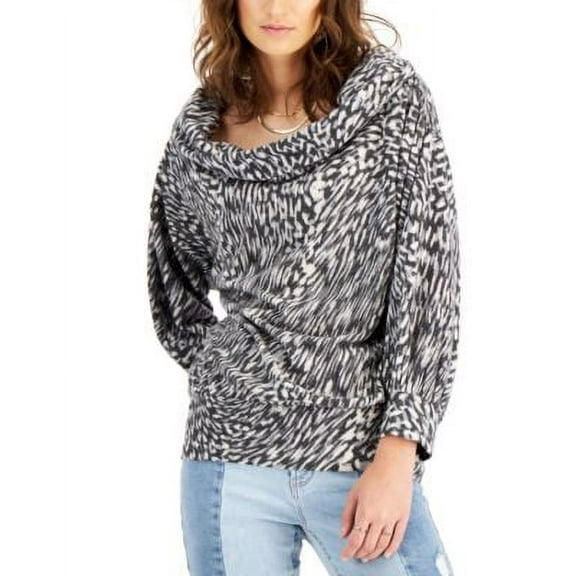 MSRP $50 Willow Drive Women Cowlneck Printed Sweater Black Size XS