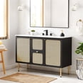 thumbnail image 2 of Modway Chaucer 48" Wood & Rattan Bathroom Vanity Cabinet in Black, 2 of 11