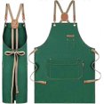 thumbnail image 1 of Chef Apron with Pockets, Cotton Canvas Apron for Kitchen Cooking Baking Artist Painting, Cross Back Work Aprons Green, 1 of 4