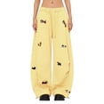 thumbnail image 2 of vigerkar Embroidery Puppy Baggy Barrel Sweatpants Casual Y2K Elastic Drawstring Unisex Wide Leg Pants Lantern Trouser (Yellow, L), 2 of 9