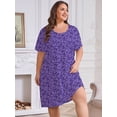 thumbnail image 4 of Plus Size Nightgowns for Women Floral Print Short Sleeve Nightshirts Knee Length Sleepshirt Sleepwear with Pockets, 4 of 6
