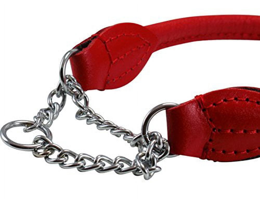 Rolled Genuine Leather Martingale Dog Collar Choker Red 7 Sizes (#6 - Neck Circumf.15.5"-17.5")