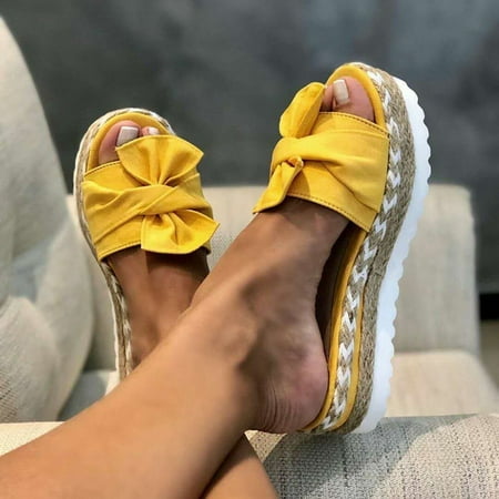 

Dpityserensio Women Bowknot Beach Summer Slippers Platform Slope Heels Plus Size Shoes Sandals for Women Yellow 6(36)