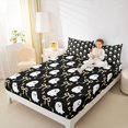 thumbnail image 3 of Homewish Ribbon Bow Queen Sheets,Happy Halloween Ghost Print Queen Sheet Sets,Black Cream,4-Piece,1 Flat Sheet,1 Fitted Sheet and 2 Pillowcases, 3 of 6