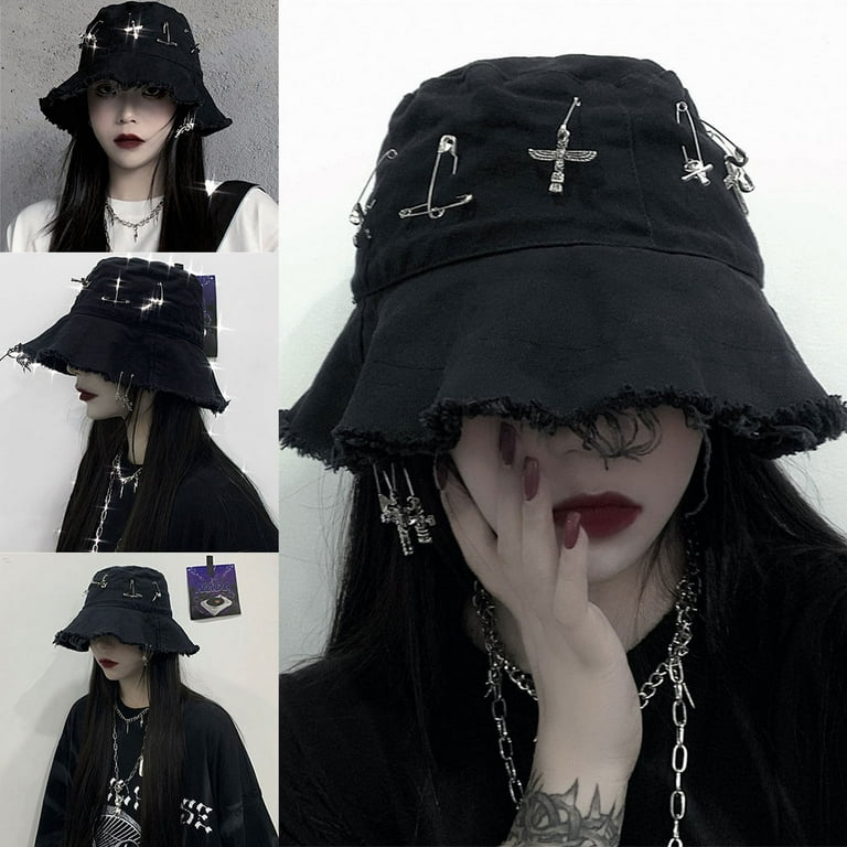 YUUZONE Black Gothic Hat Bucket Cap for Sun Caps for Women