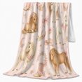 thumbnail image 2 of Artistic Pattern, Rustic Farmhouse Horse Scene, Warm Flannel Blanket for Sunroom and Reading Nook with Detailed Artwork, Horse Lovers Housewarming Gift, Rustic Home Decor, 2 of 9