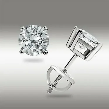 .50 Ct Round Stud Earrings GRA Moissanite 14K White Gold Screw back Pierced Gift