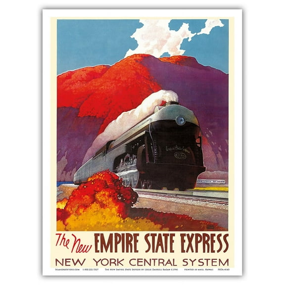 The New Empire State Express - Hudson River Valley - New York Central System - Vintage Railroad Travel Poster by Leslie Darrell Ragan c.1941 - Master Art Print (Unframed) 9in x 12in