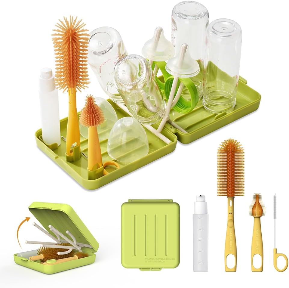 Multifunctional Cup Cleaning & Drying Rack Set with Brush Kit – Space-Saving Sink Organizer for Baby Bottles, Tumblers, and Glassware