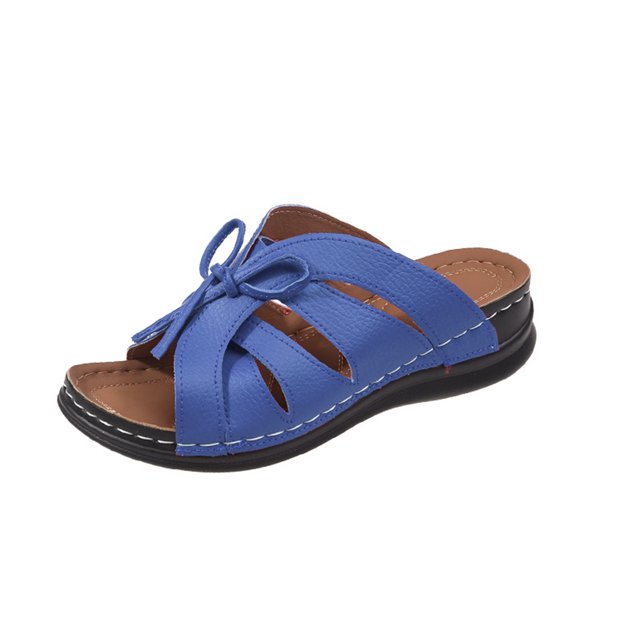 Hyknon Sandals for Women Summer Plus Wedge Heels Solid Color Bow Fish Mouth Beach Slippers Arch Support Comfortable Sandals