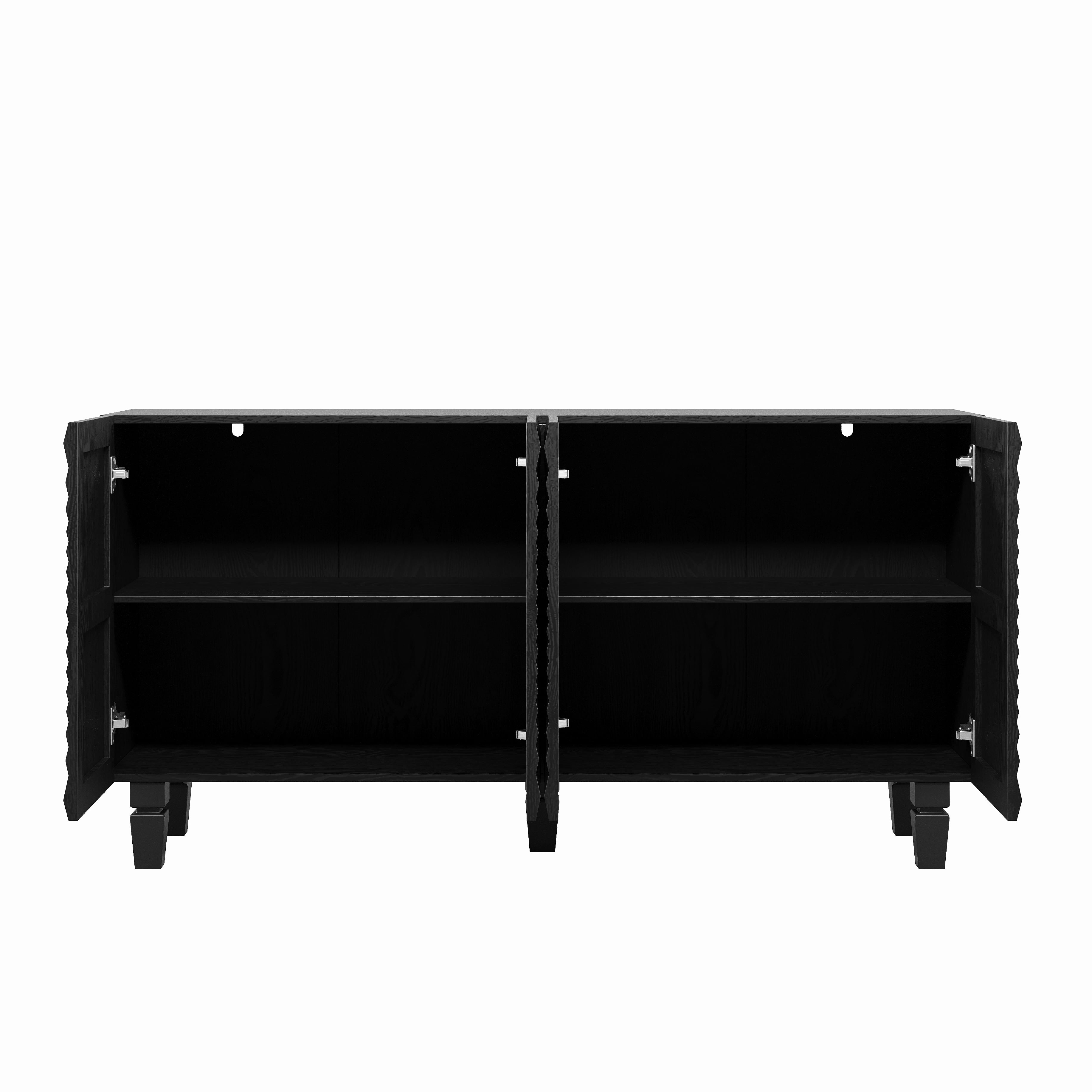 Homy Casa 59 in Modern Sunburst Sideboard Buffet Cabinet, 4-Door Storage Credenza, Black