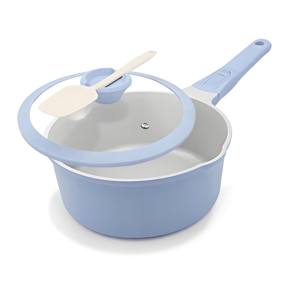Small Sauce Pan with Lid, 1.5 Qt Ceramic Saucepan with Lid, Non Stick Sauce Pot with Pour Spout, Detachable Handle, Induction Compatible