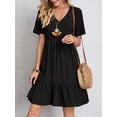 thumbnail image 3 of Women's Summer Short Sleeve Mini Dress Casual V Neck Ruffled Sundress for Beach Vacation Black XL, 3 of 6