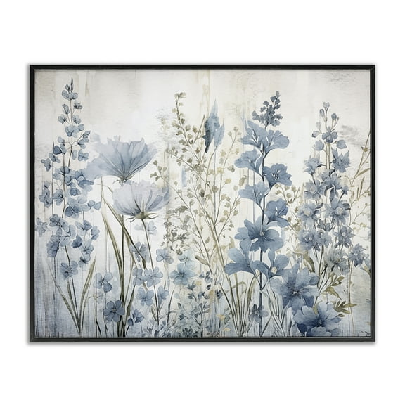 Stupell Industries Blue Nature Blooms Plants & Flowers Painting Black Framed Art Print Wall Art, 14 x 11