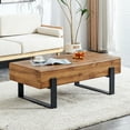 thumbnail image 4 of BEKAY Wide Coffee Table Natural Wood Tone Metal Legs Industrial Modern Steel Living Room Outdoor, 4 of 8