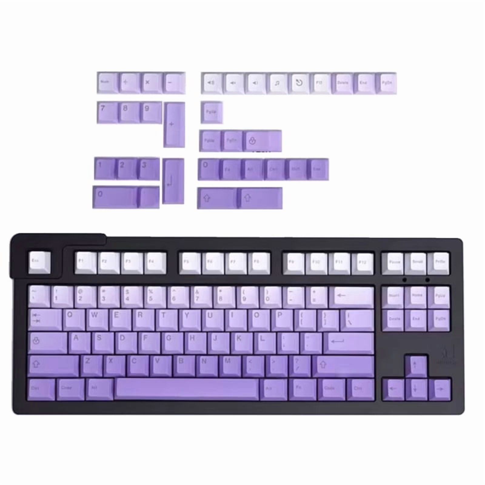 125PCS Gradient Purple PBT Keycaps with Side/Top Engraving Ergonomic Cherry Profile for Mechanical Keyboards