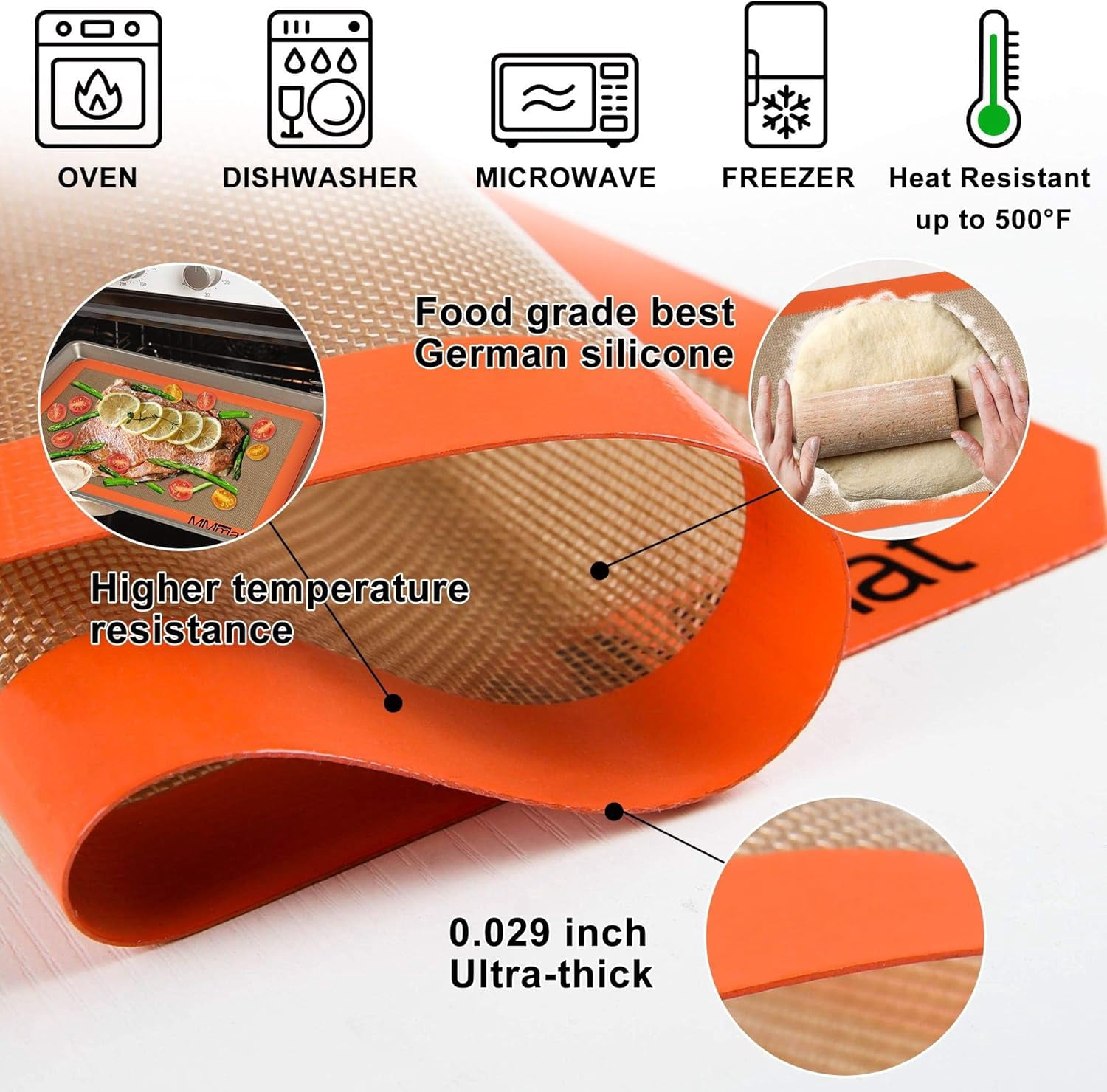 Silicone Baking Mat - Non Slip, Non Stick Reusable Baking Sheet, Oven Liner, Counter Mat