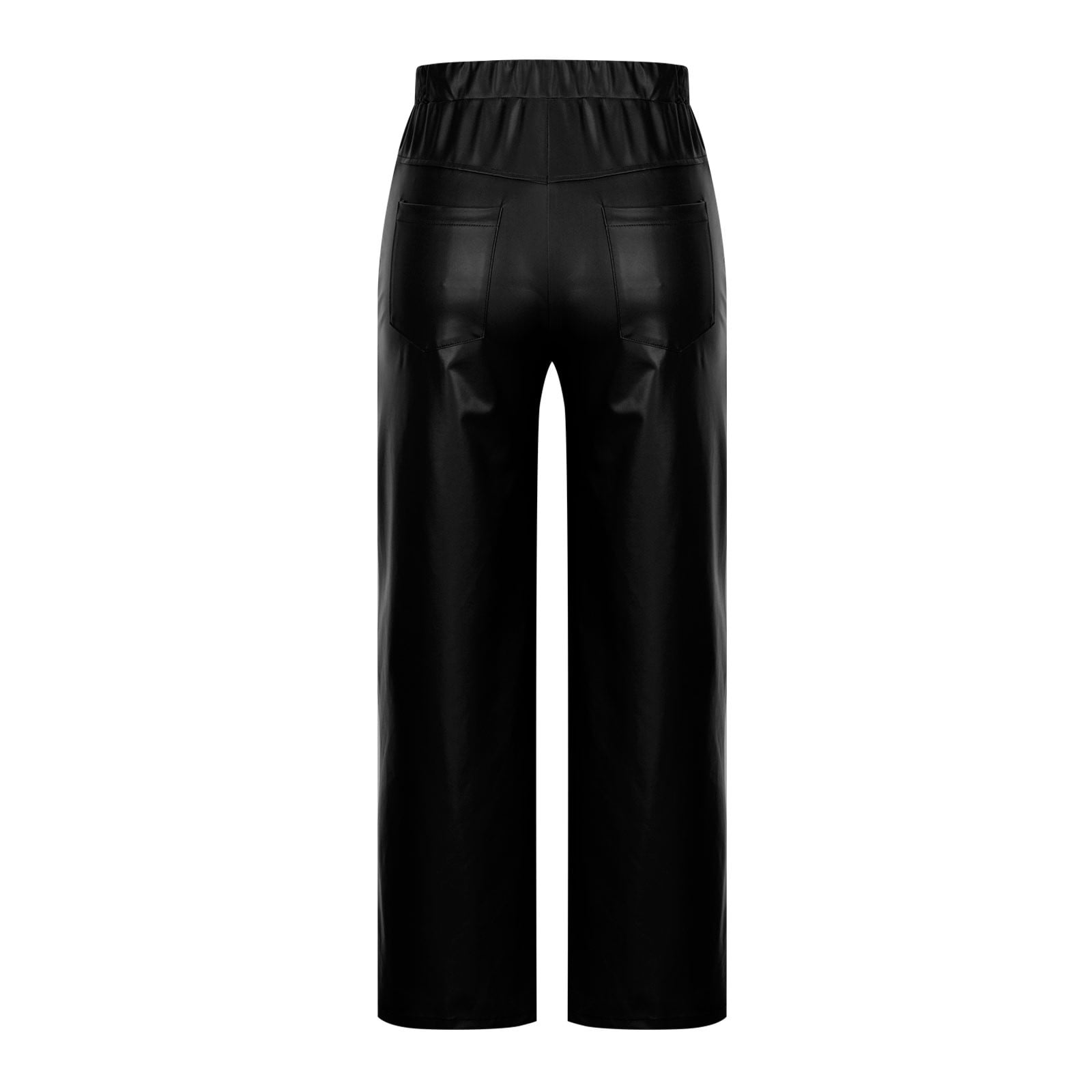 Moxiu Women's Faux Leather Straight Leg Trousers Button Elastic High Waisted Loose Casual Pants for Party Club Date Night Black,S