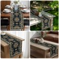 thumbnail image 5 of Boho Floral Black Table Runner 108 Inches Long, Geometric Ethnic Tribe Cotton Linen Table Runners Dresser Scarves, Decorative Fabric Tabletop Scarf Furniture Cover for Home Dinner Party 13"x108", 5 of 9