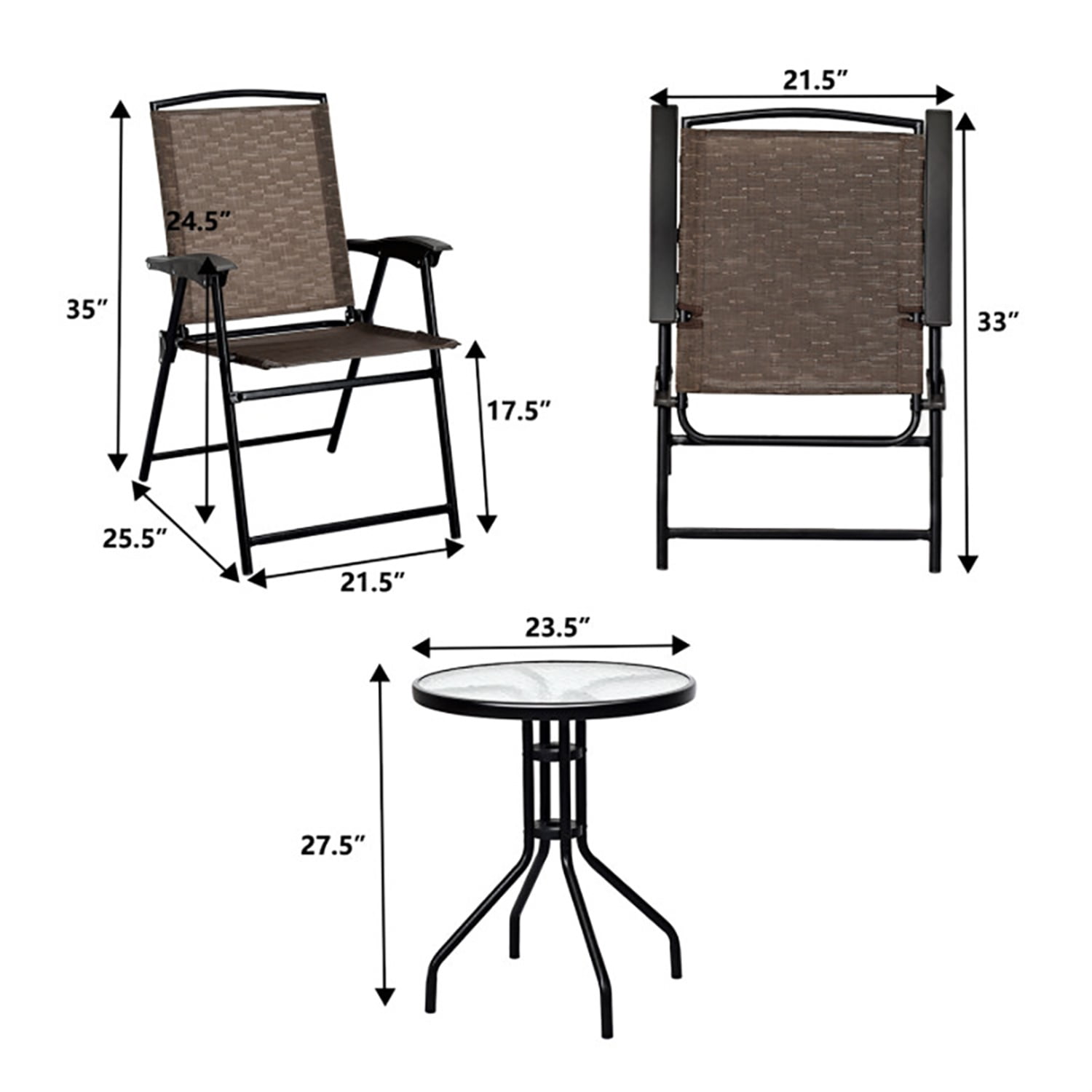 Aimee Lii 3 Pieces Patio Folding Bistro Set for Balcony or Outdoor Space, Wicker Patio Furniture