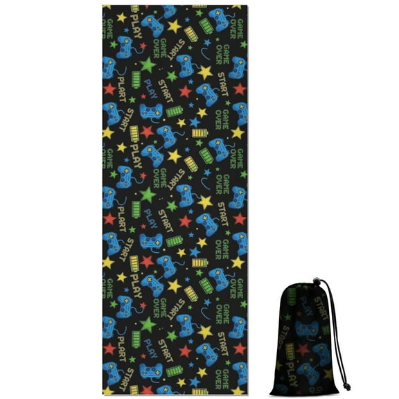 Colorful Controllers Games Icons Black Pattern Hot Yoga Mat Towel Non Slip for Hot Yoga - Quick-Drying Yoga Mat Cover with 4 Corner Pockets with Travel Bag - Hot Yoga Towel Non Slip 70"x26"
