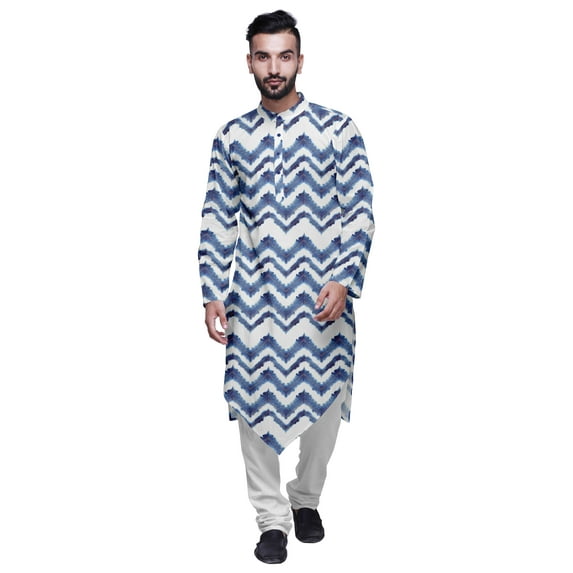 Atasi Printed Long Sleeve Kurta For Men Mandarin Collar Ethnic Long Kurta For Boys