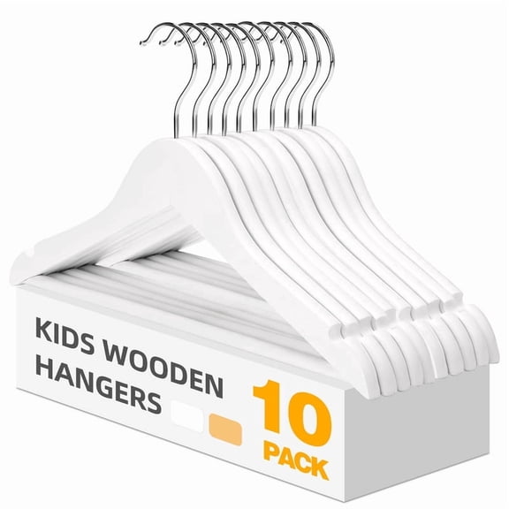 BagDream Wooden Baby Hangers for Closet, 10 Pack Kids Wooden Hangers for Baby Clothes, Heavy Duty Wood Toddler Coat Hanger with Chrome Hook, 12.75 inch, White