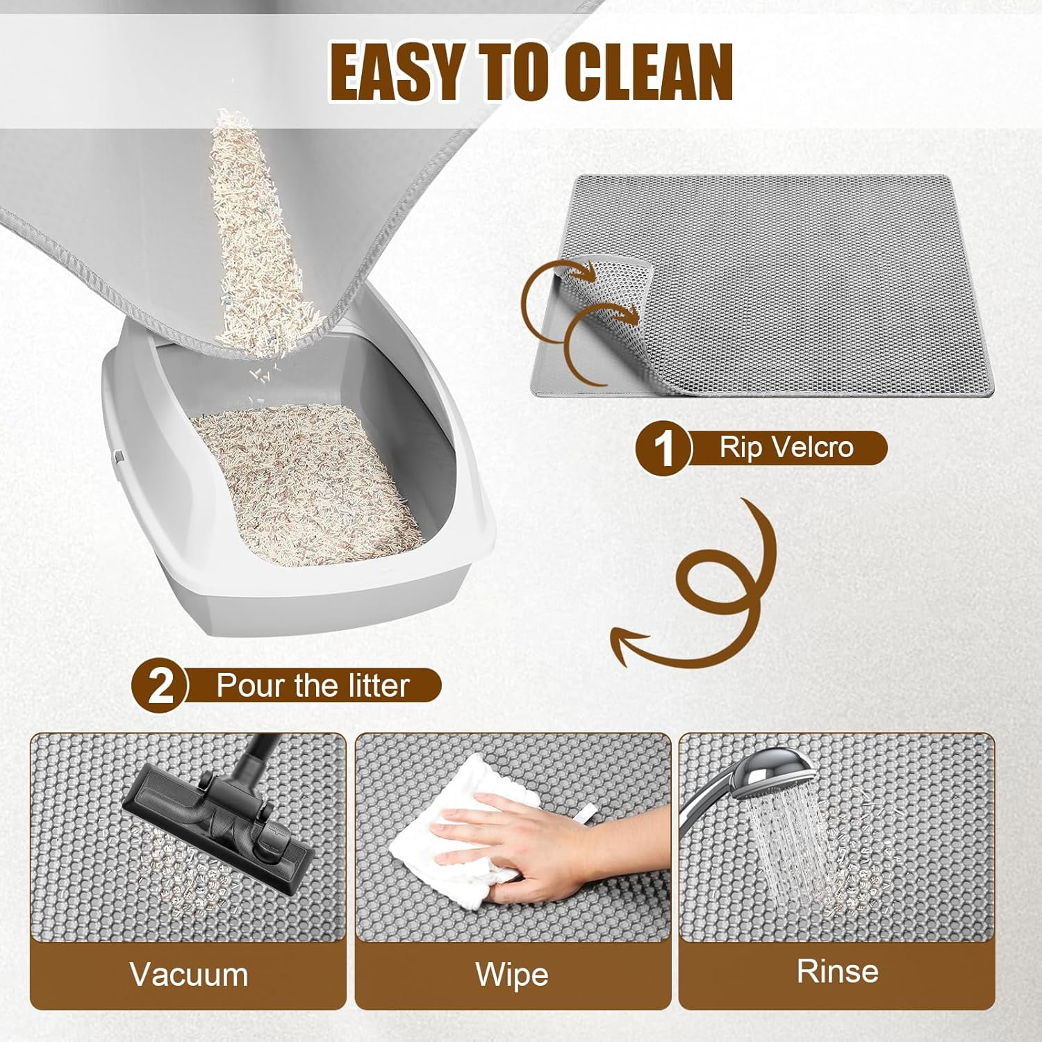 Cat Litter Mat,45"x32"Large Cat Litter Mat Litter Trapping Mat,Honeycomb Double Layer Kitty Litter mat,Soft EVA Material,Durable,Urine & Waterproof,Easy Clean,Washable(Light grey)