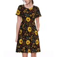 thumbnail image 1 of Bixox Robe d'Été à Manches Courtes pour Femmes Robe Ample Longueur Genou avec Poches-Tournesols Feuilles, 1 of 7