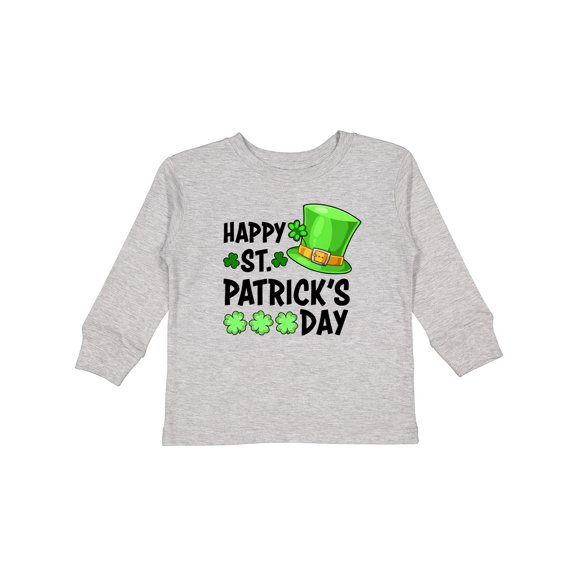Inktastic Happy St. Patrick's Day Green Hat and Clovers Boys or Girls Long Sleeve Toddler T-Shirt