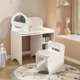 thumbnail image 4 of Vanity Table with Mirror and Chair, White Wooden Dressing Makeup Desk with Storage Shelves, Study Activity Table for , Playroom Bedroom Furniture, Small Vanity Set for Room, 4 of 21
