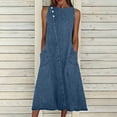 thumbnail image 1 of drppepioner Robe Femme Décontractée en Denim Robe Col Rond Sans Manches Boutons Couleur Unie Robe Été Plage Robes, 1 of 7