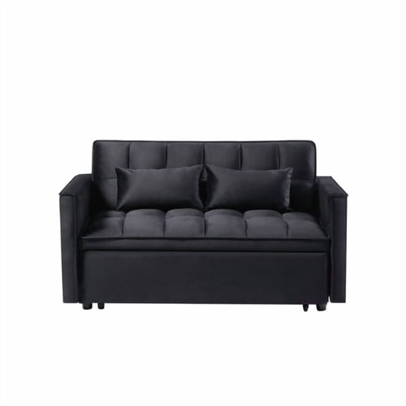 54" 3-Level Adjust Convertible Sofa Bed, Pull-Out Loveseat Sleeper with Velvet Fabric, Modern Loveseat Sofa Sleeper with Quick Pull for Living Room, Black