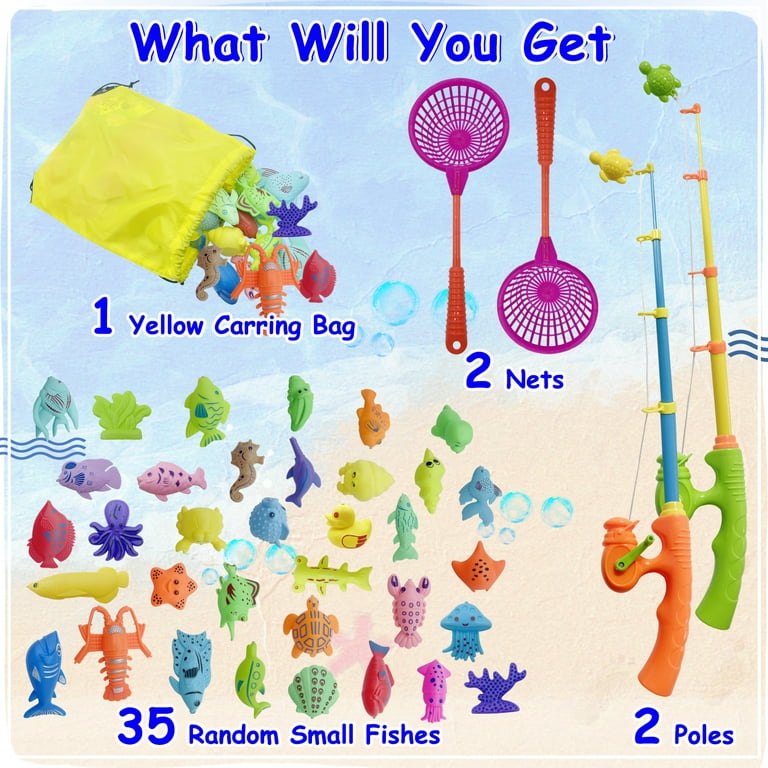 40 Pcs Fishing Bath Toys, Magnetic Fishing Pool Toys with 35 Sea Animals,  Fish Rod Toy Christmas Gift for 3-6 Years Old Kids