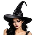 thumbnail image 5 of GILIGEGE Women's Solid Color Ruched Witch Hat,Wizard Cosplay Costume Accessory,Wide Brim Curved Pointed Hat for Halloween Party,Christmas Masquerade and Carnival Events Black, 5 of 5